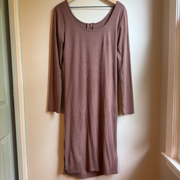 Heart & Hips Maternity Ribbed Mid Length Dress‎ Mauve  Women's XL (X135) - Picture 5 of 10